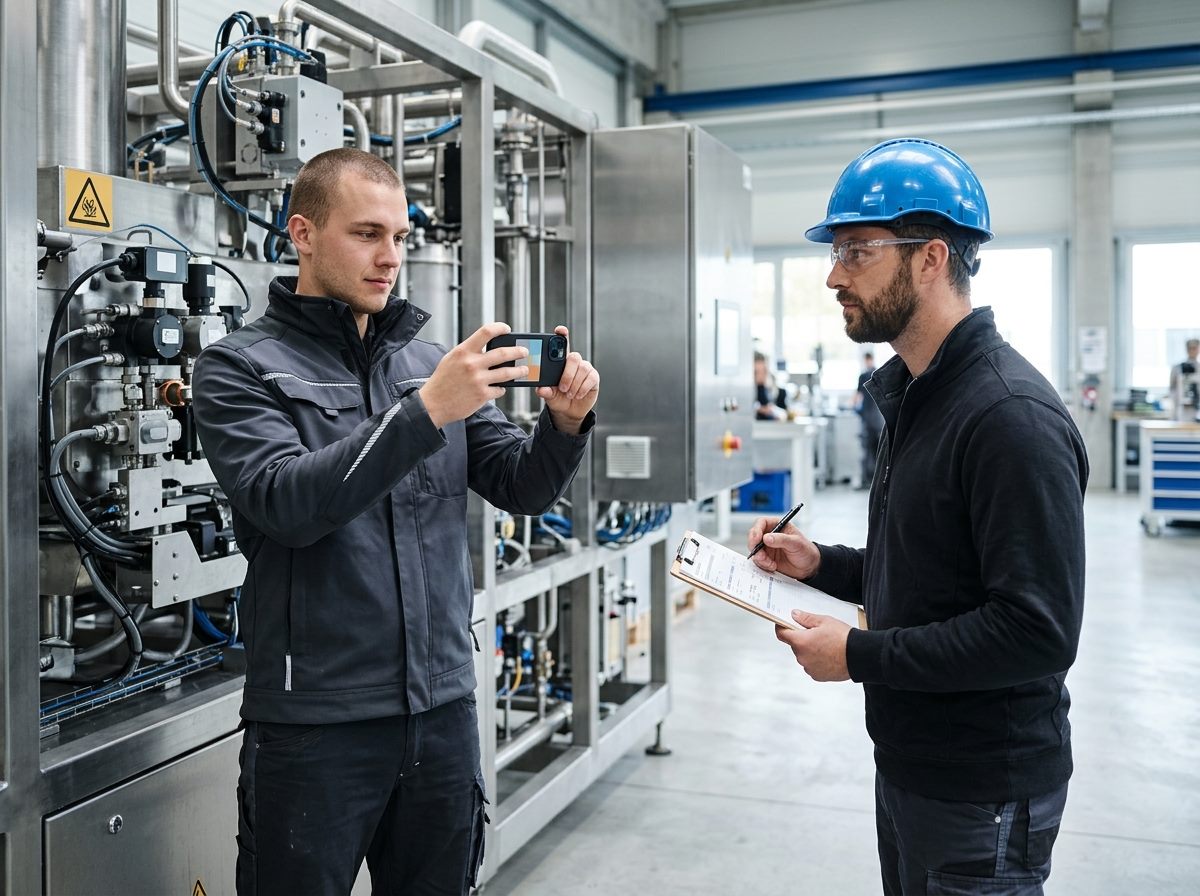 Servicetechniker dokumentiert eine Maschine mit einem Miet-iPhone